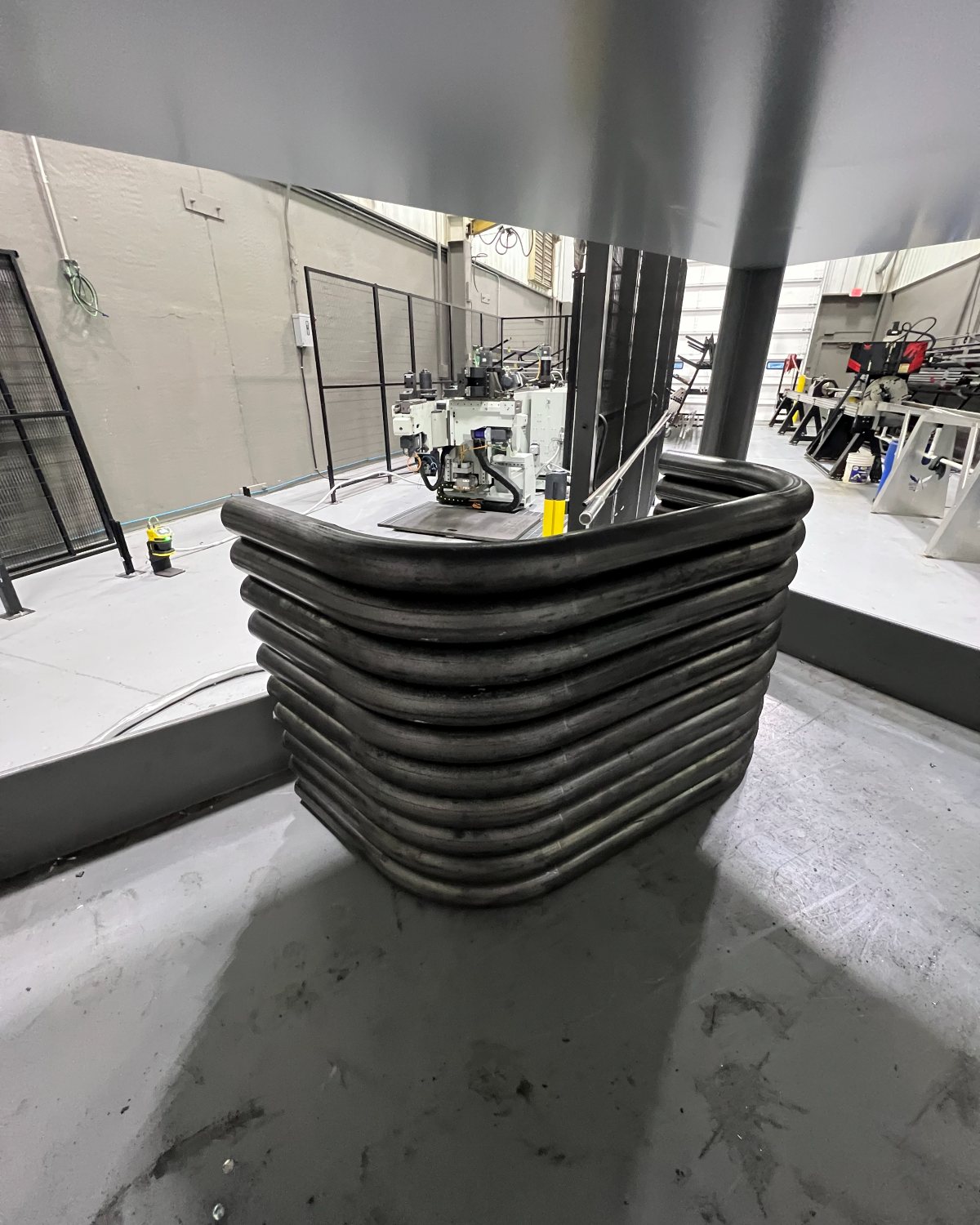 Bent tube hoops stacked in the Infinity Fabrication shop in Hazard, Kentucky