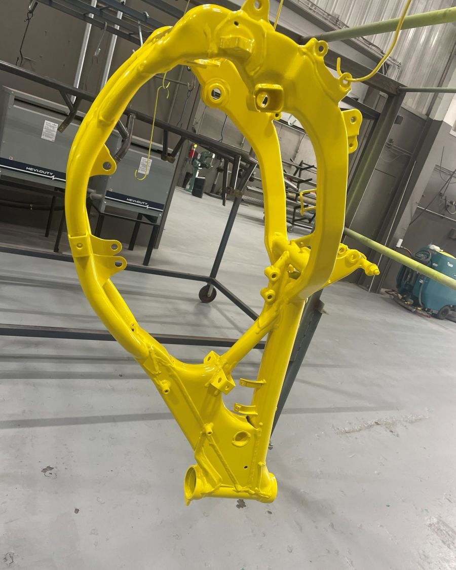 Frame finished in a yellow powder coat