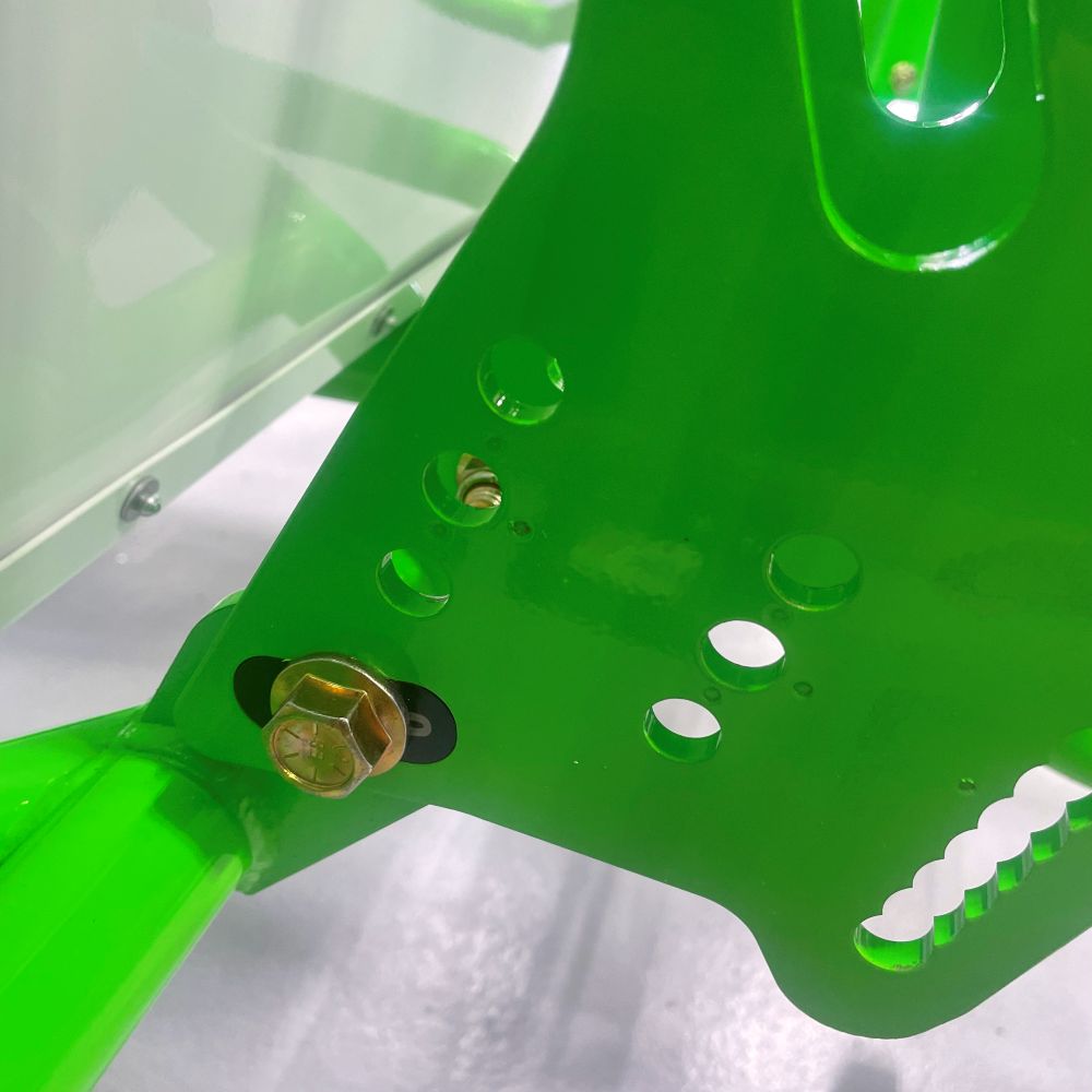 Close-up of a green powder coated part