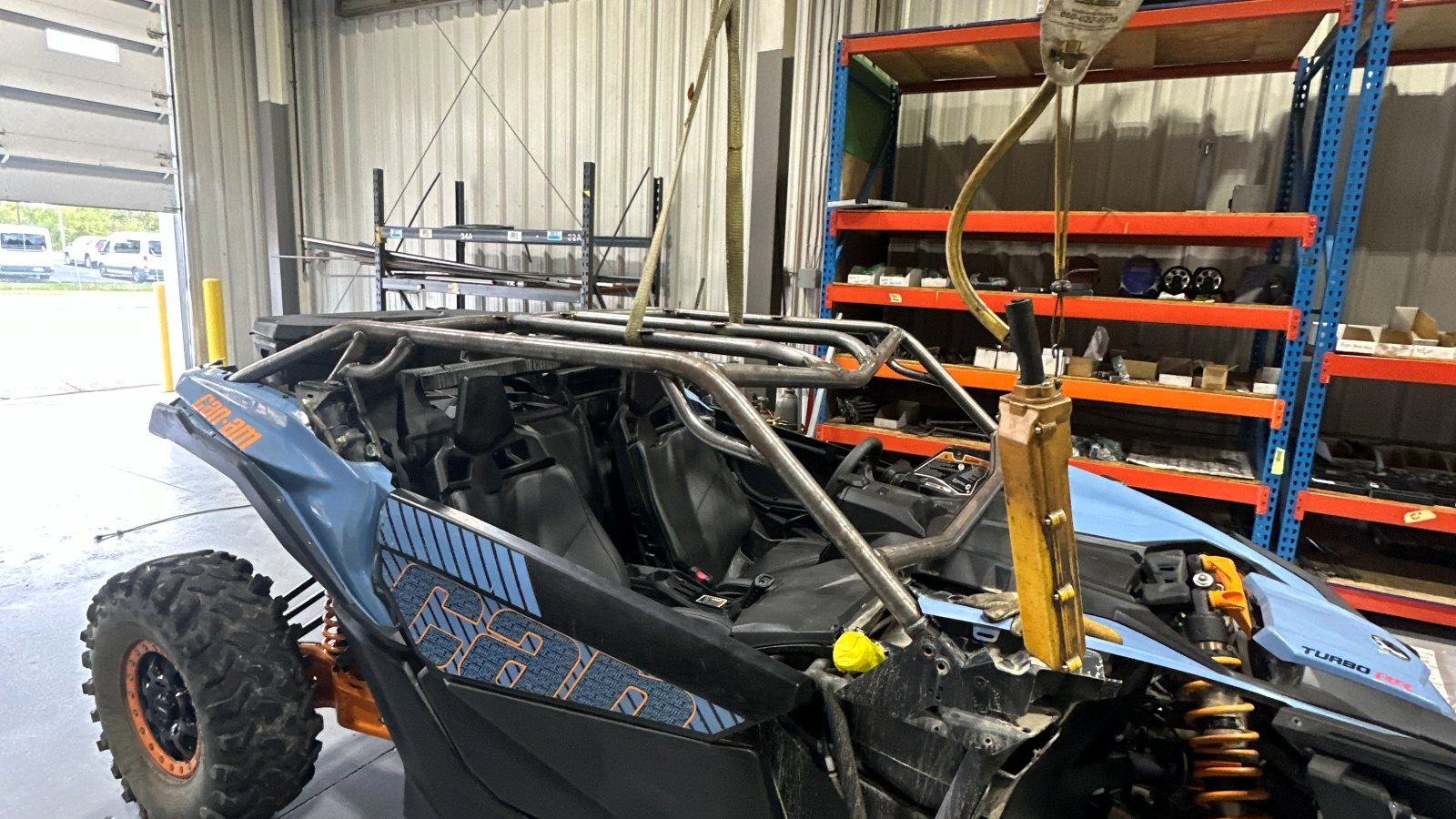 Side-by-side vehicle in the workshop
